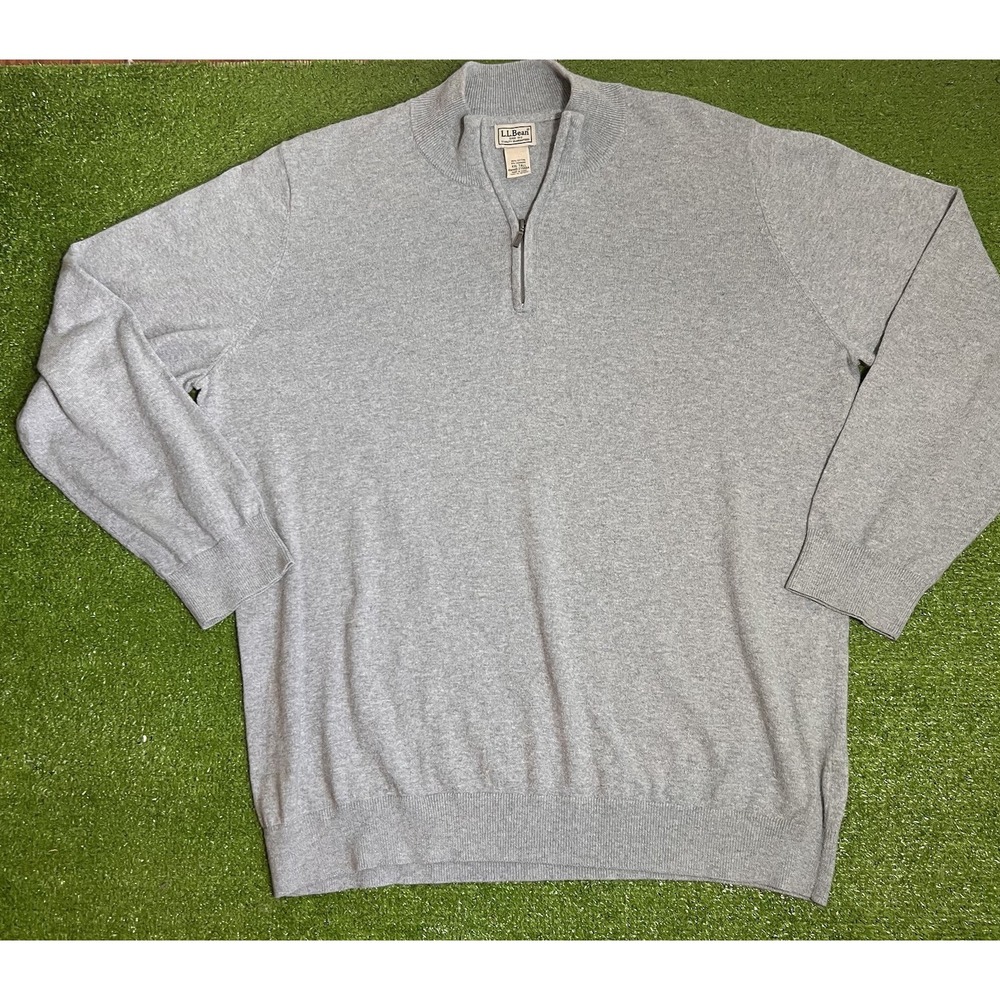 LL Bean Soft 1/4 Zip 2XL Tall Mock Neck Grey Cotton Cashmere Sweater EUC 2XLT